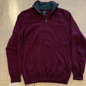 Club Room 100% Cashmere Men's Maroon Quarter Zip-Up Sweater Medium